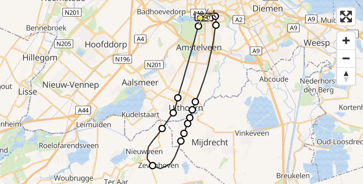 Routekaart van de vlucht: Lifeliner 1 naar VU Medisch Centrum Amsterdam