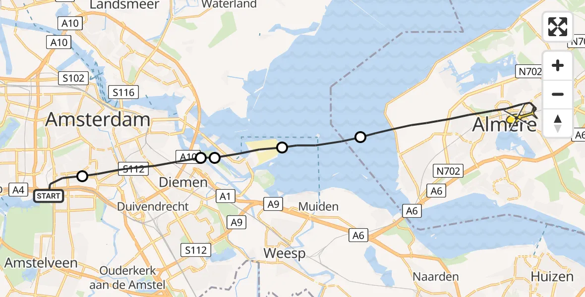 Routekaart van de vlucht: Lifeliner 1 naar Almere