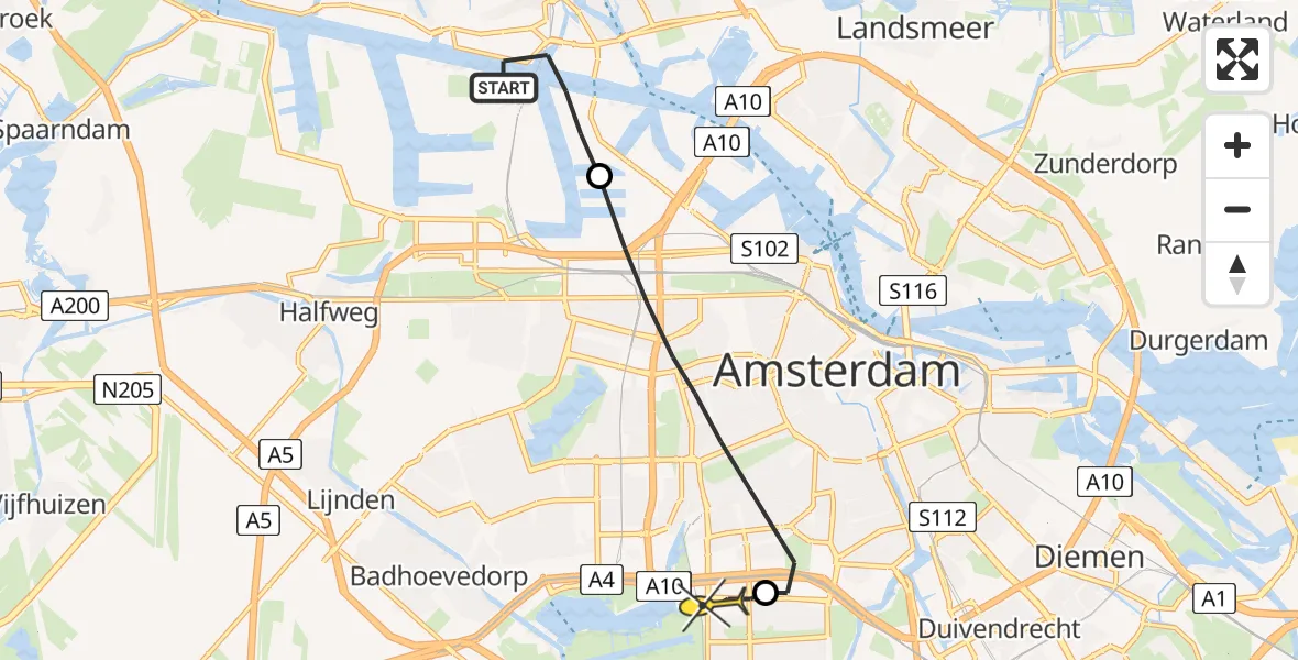 Routekaart van de vlucht: Lifeliner 1 naar VU Medisch Centrum Amsterdam