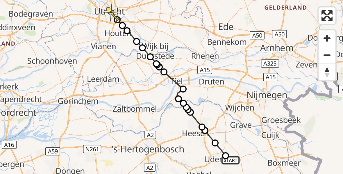 Routekaart van de vlucht: Politiehelikopter naar Utrecht