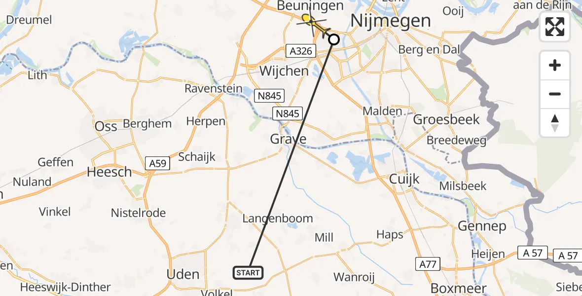 Routekaart van de vlucht: Lifeliner 3 naar Beuningen Gld