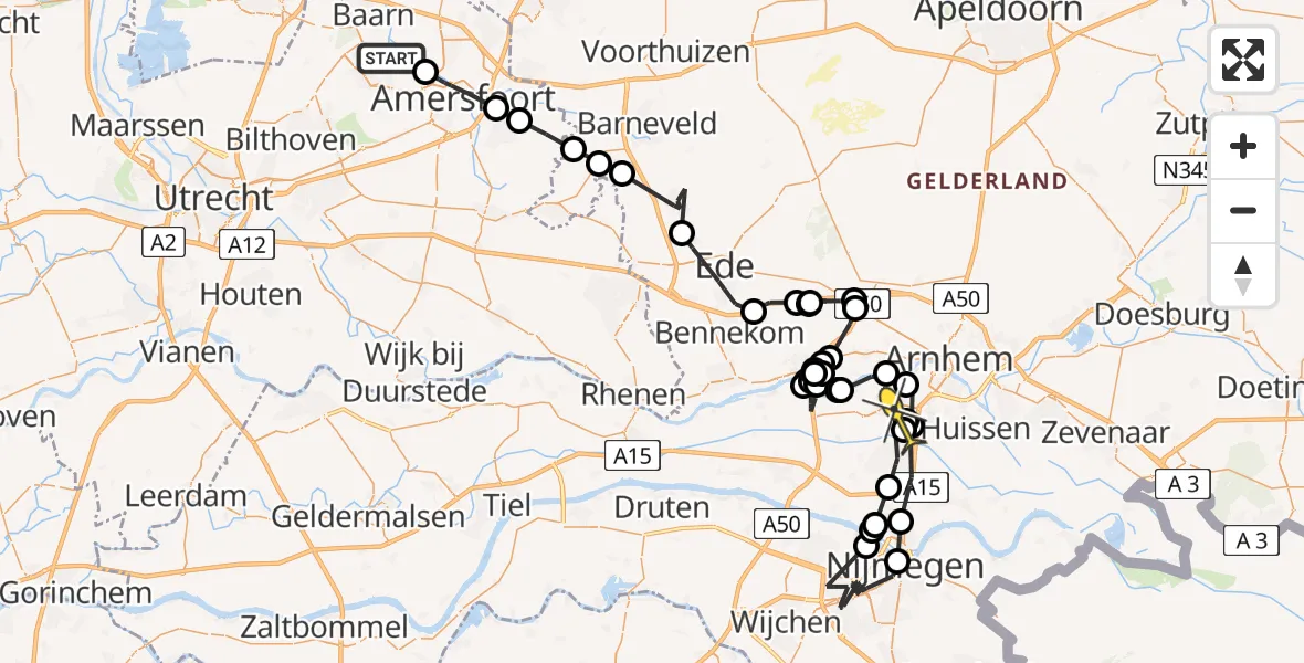 Routekaart van de vlucht: Politieheli naar Arnhem