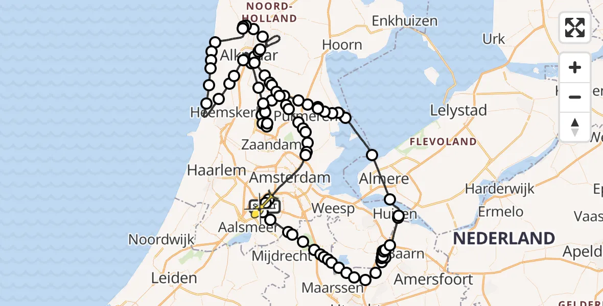 Routekaart van de vlucht: Politieheli naar Schiphol