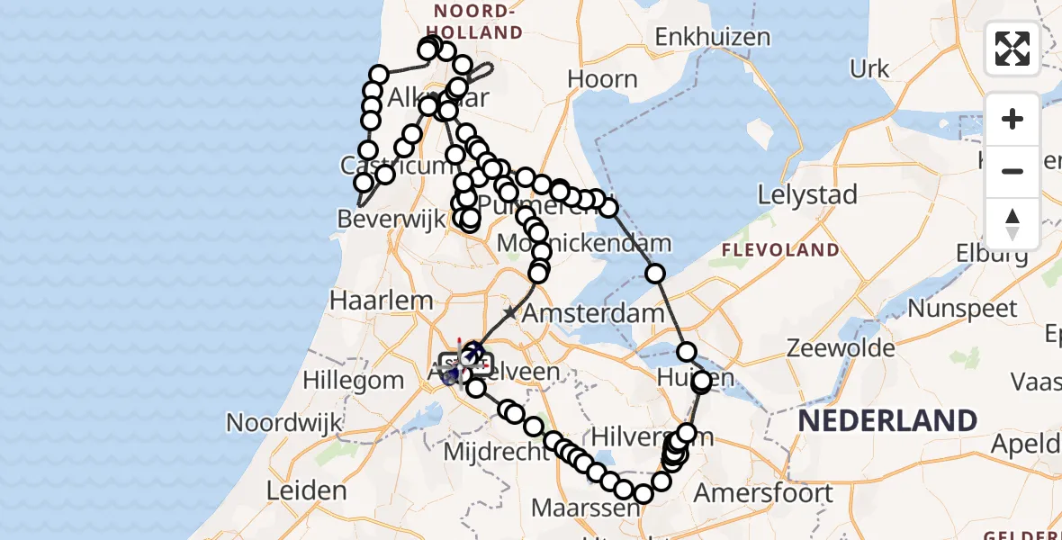 Vluchtroute Politiehelikopter van Schiphol naar Schiphol