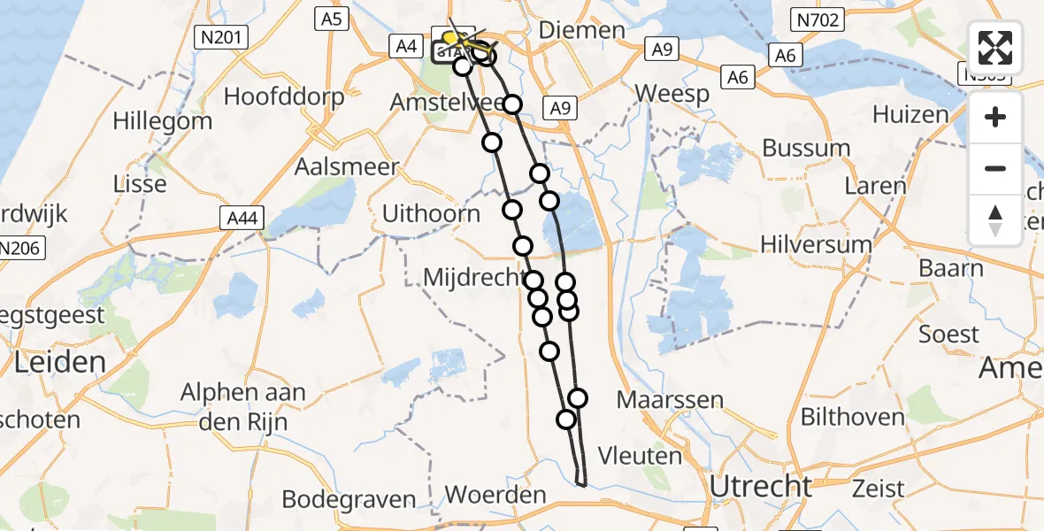 Routekaart van de vlucht: Lifeliner 1 naar VU Medisch Centrum Amsterdam