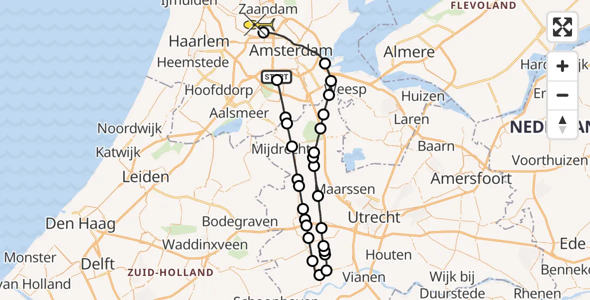 Routekaart van de vlucht: Lifeliner 1 naar Amsterdam Heliport