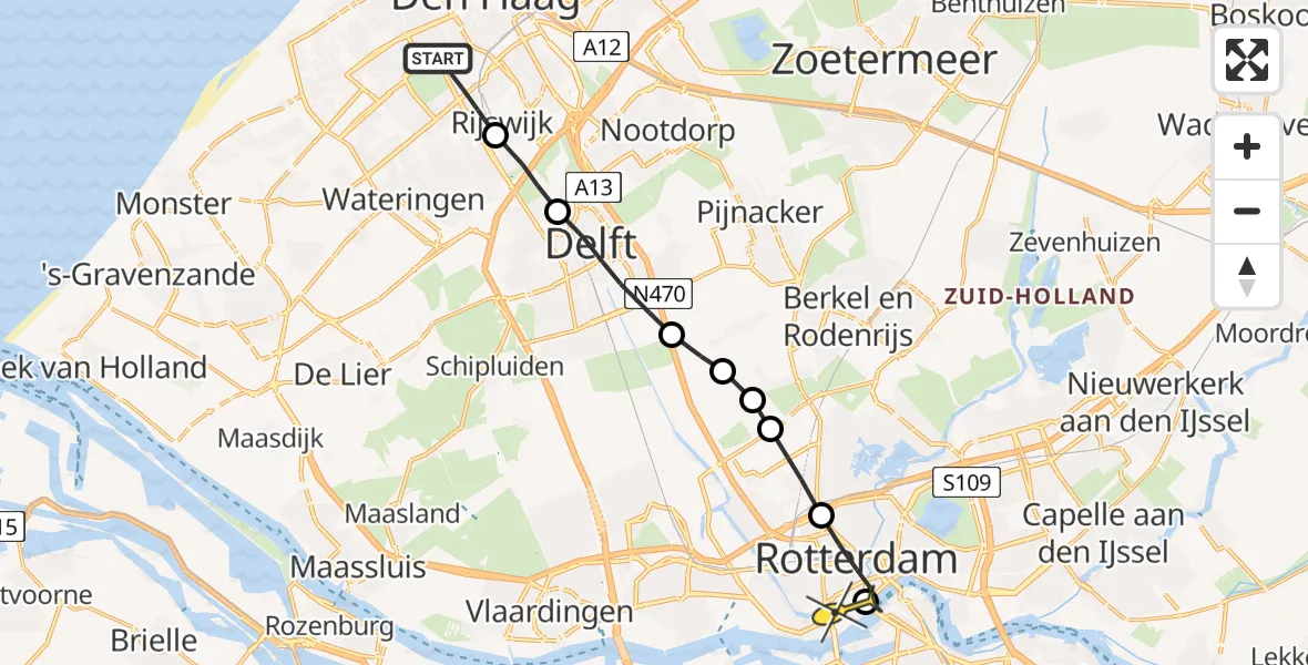 Routekaart van de vlucht: Lifeliner 2 naar Erasmus MC