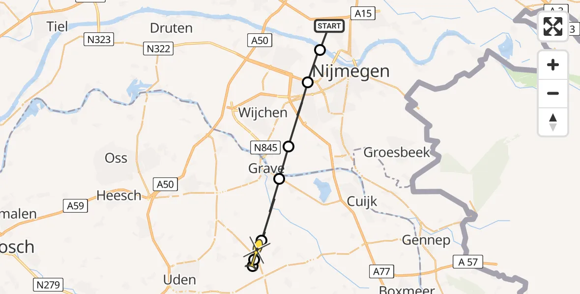 Routekaart van de vlucht: Politiehelikopter naar Zeeland