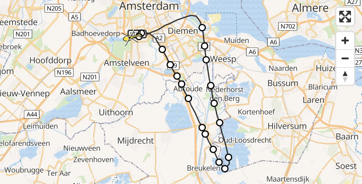 Routekaart van de vlucht: Lifeliner 1 naar VU Medisch Centrum Amsterdam