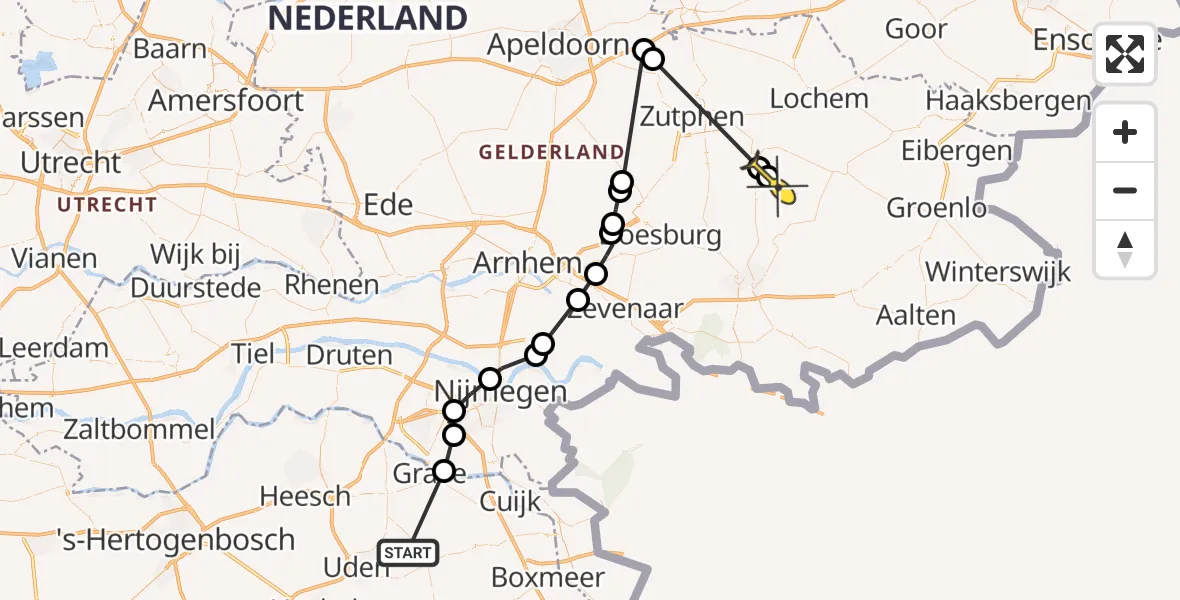 Routekaart van de vlucht: Politieheli naar Hengelo (Gld)