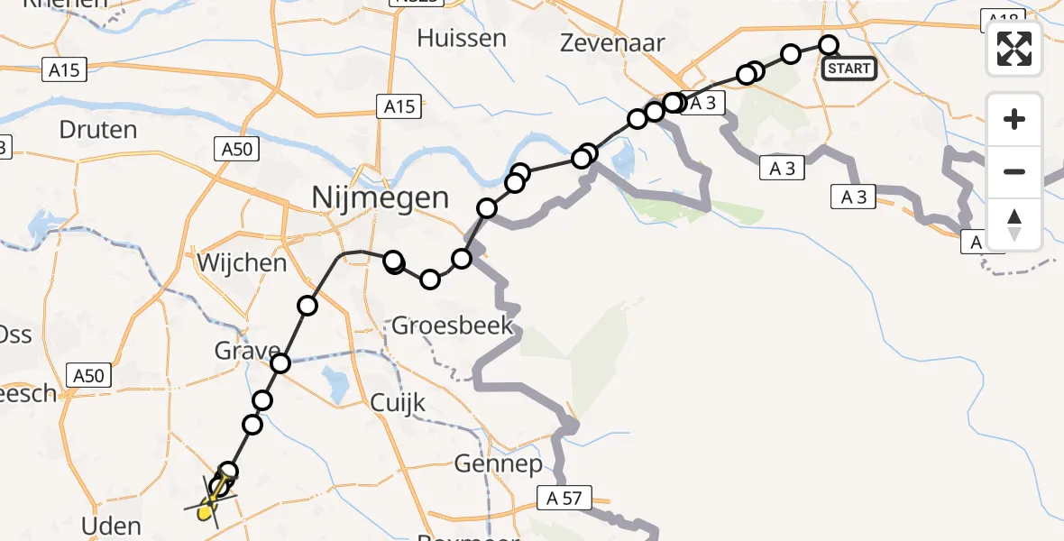 Routekaart van de vlucht: Politieheli naar Zeeland