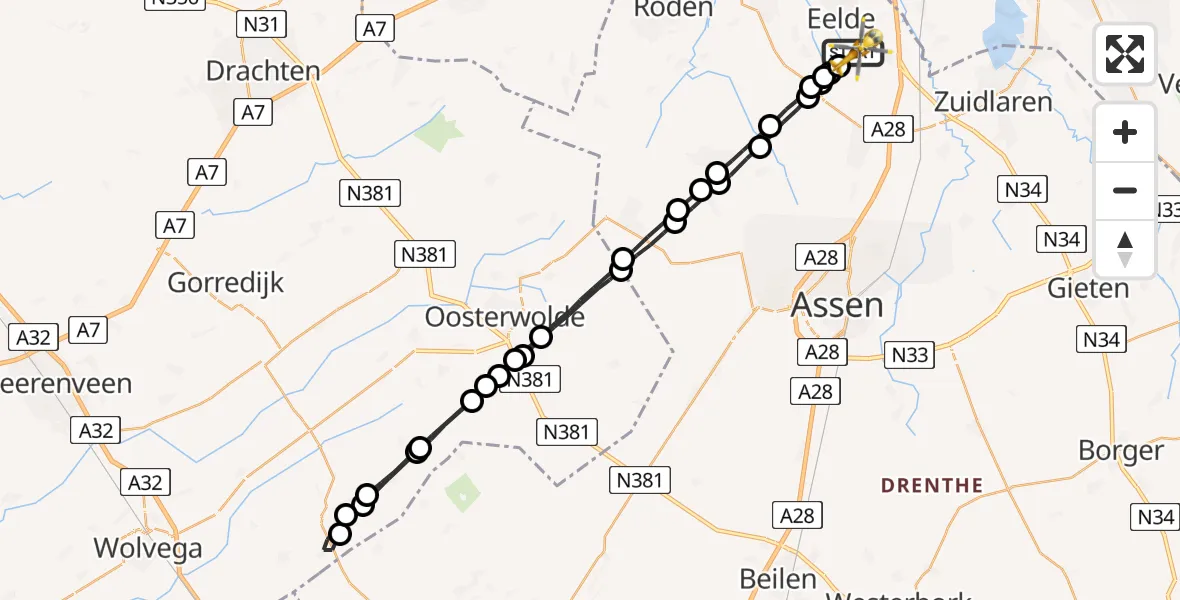 Vluchtroute Traumahelikopter Groningen Airport Eelde - Groningen Airport Eelde, 28 mei 2022, 14:56
