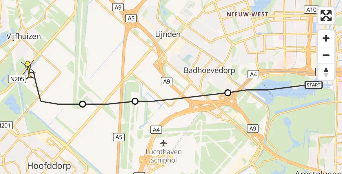 Routekaart van de vlucht: Lifeliner 1 naar Hoofddorp