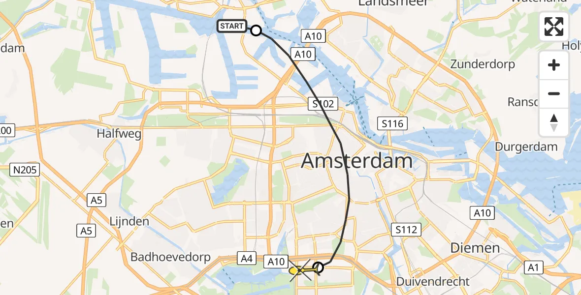 Routekaart van de vlucht: Lifeliner 1 naar VU Medisch Centrum Amsterdam