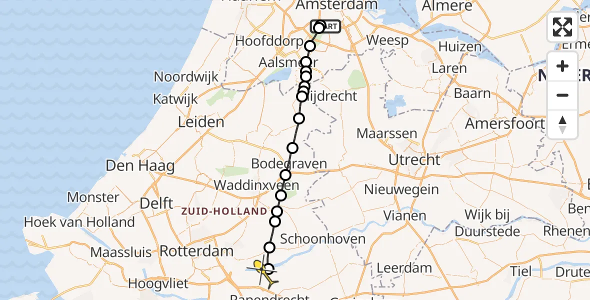 Routekaart van de vlucht: Lifeliner 1 naar Nieuw-Lekkerland