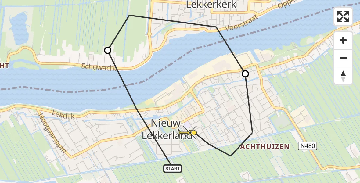 Routekaart van de vlucht: Lifeliner 1 naar Nieuw-Lekkerland