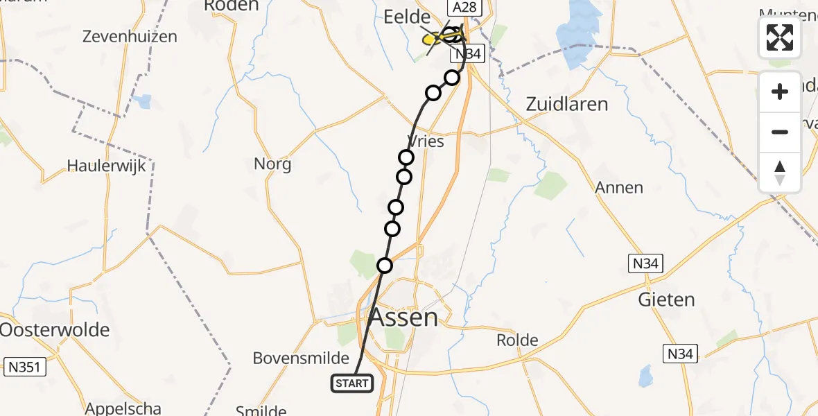 Routekaart van de vlucht: Lifeliner 4 naar Groningen Airport Eelde