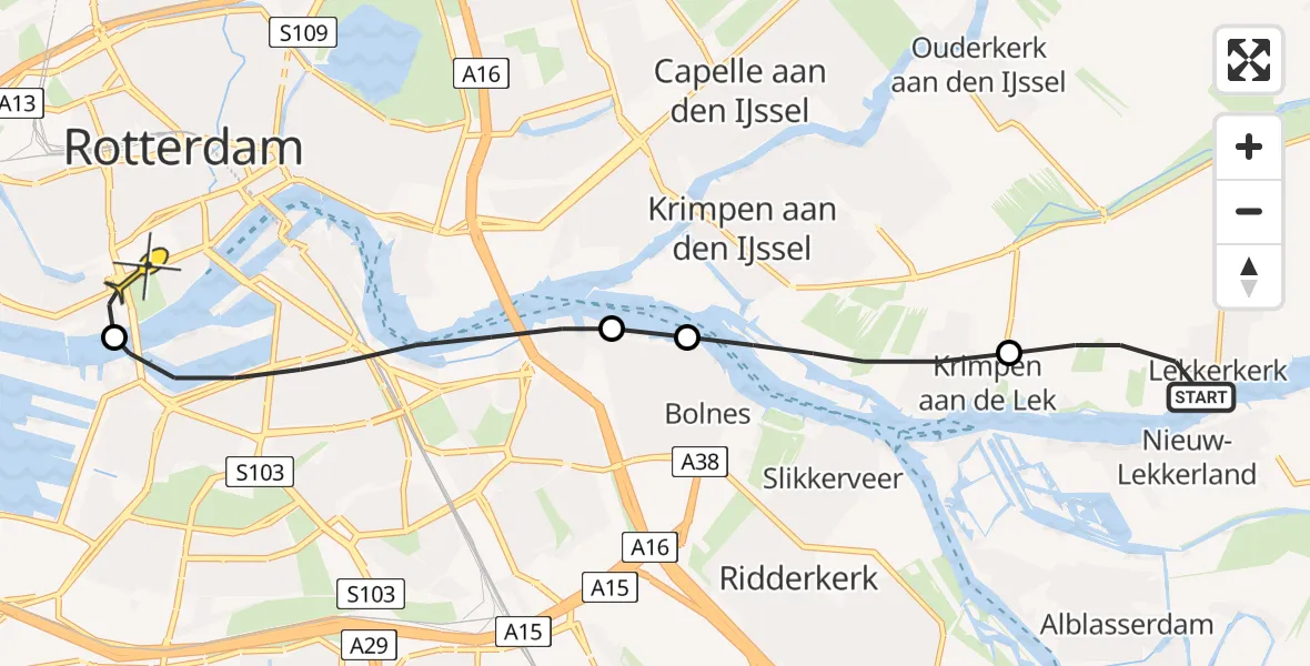 Routekaart van de vlucht: Lifeliner 1 naar Erasmus MC