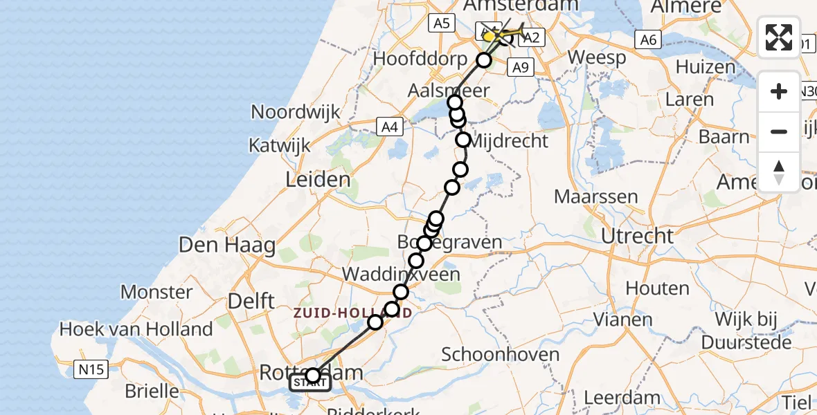 Routekaart van de vlucht: Lifeliner 1 naar VU Medisch Centrum Amsterdam