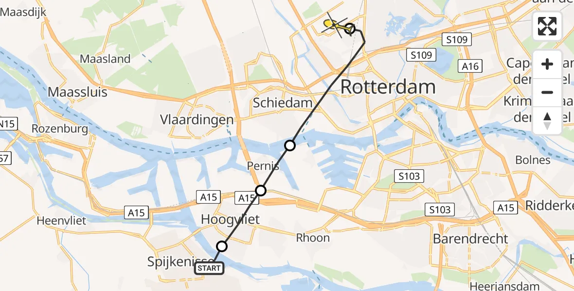 Routekaart van de vlucht: Lifeliner 2 naar Rotterdam The Hague Airport