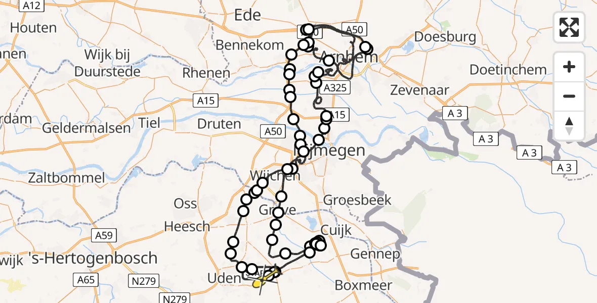 Routekaart van de vlucht: Politieheli naar Volkel