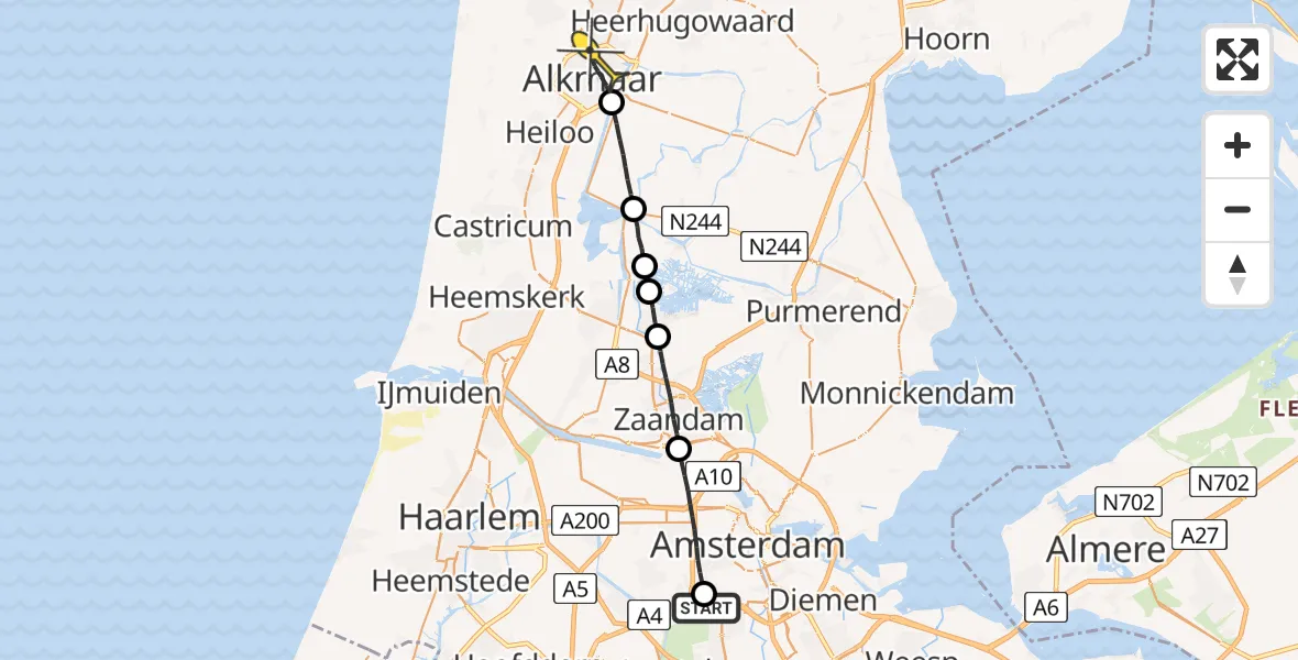 Routekaart van de vlucht: Lifeliner 1 naar Alkmaar