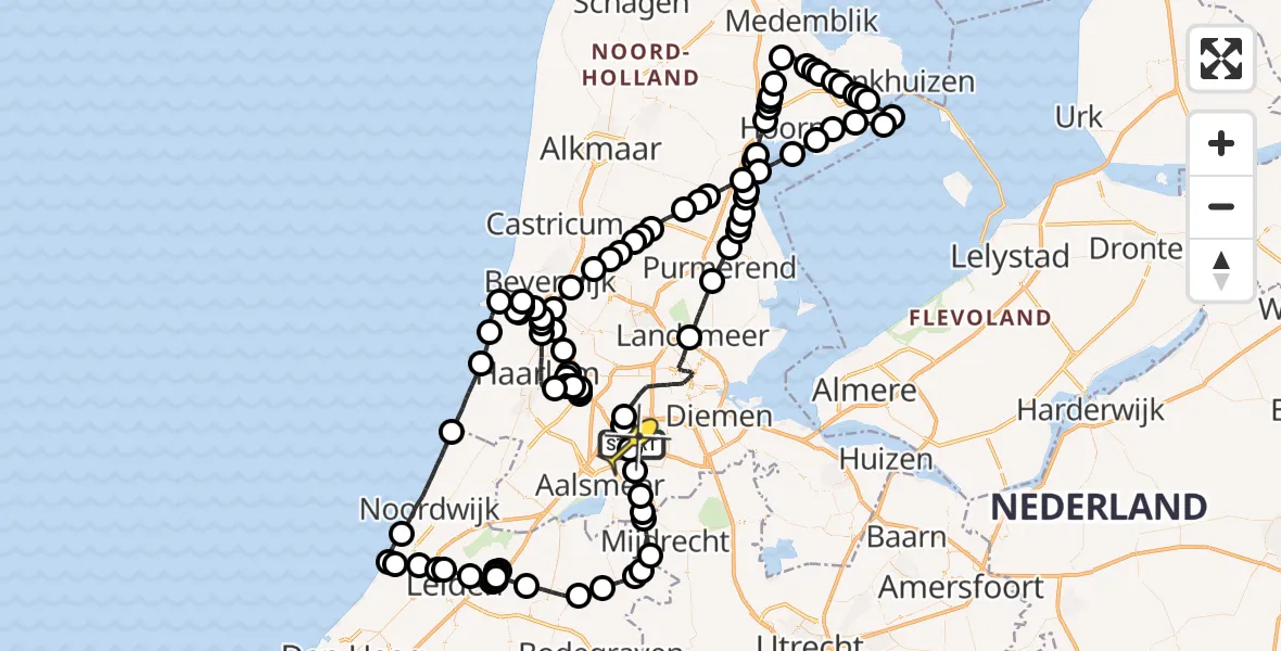 Routekaart van de vlucht: Politieheli naar Schiphol