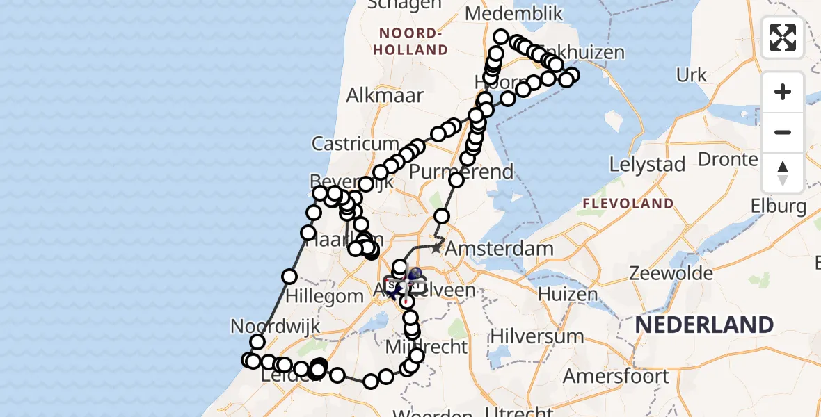 Routekaart van de vlucht: Politiehelikopter naar Schiphol