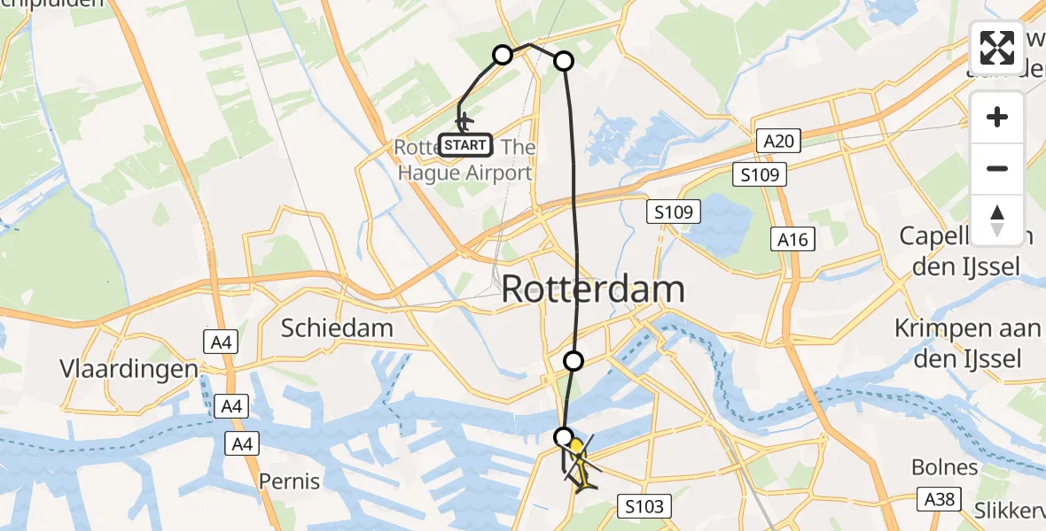 Routekaart van de vlucht: Lifeliner 1 naar Rotterdam