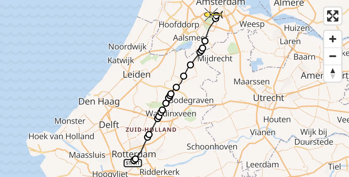 Routekaart van de vlucht: Lifeliner 1 naar VU Medisch Centrum Amsterdam