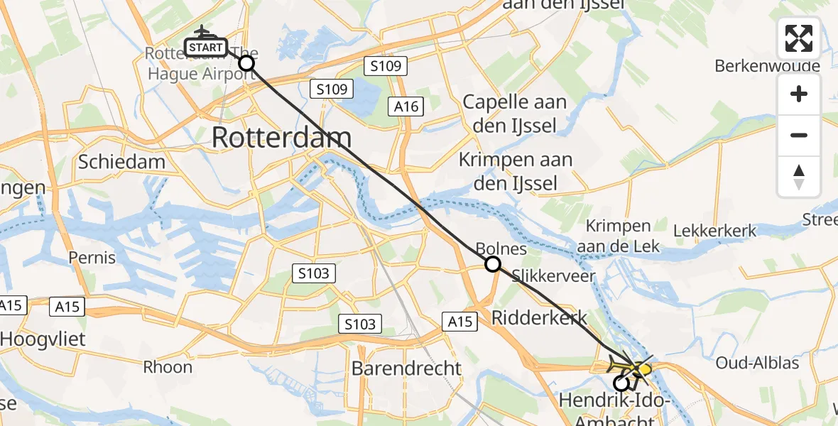 Routekaart van de vlucht: Lifeliner 2 naar Ridderkerk