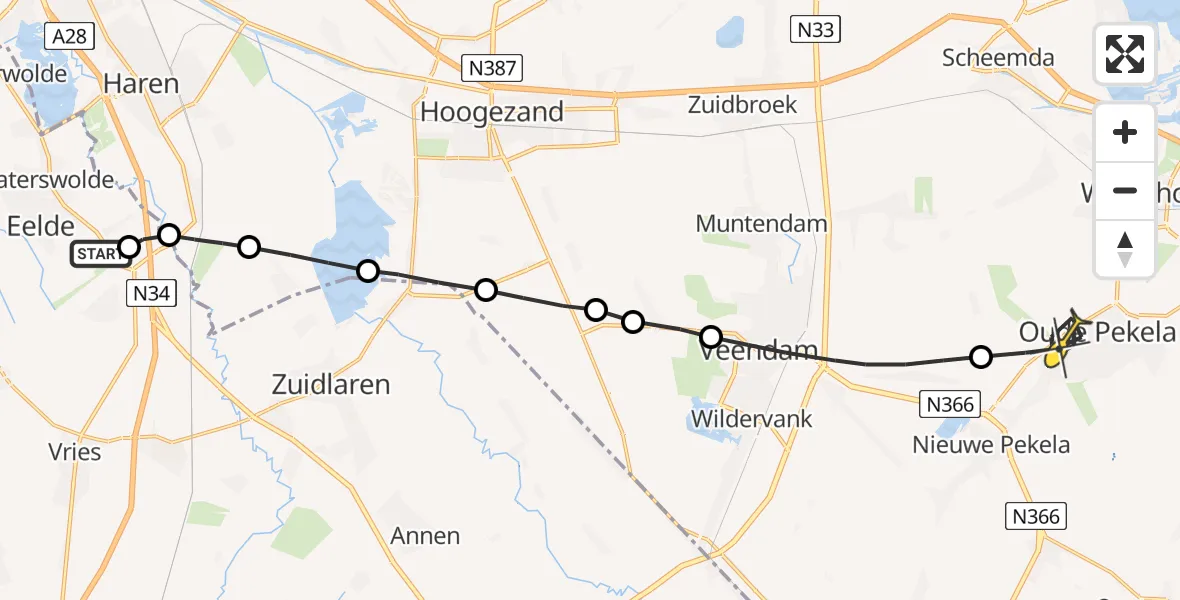 Routekaart van de vlucht: Lifeliner 4 naar Oude Pekela