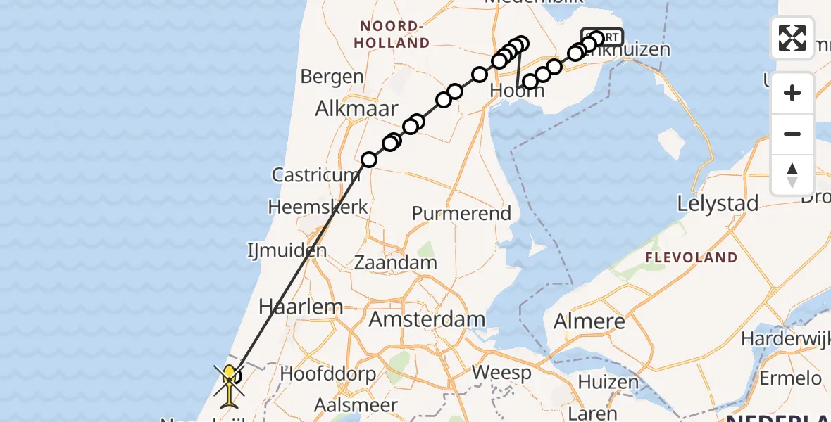 Routekaart van de vlucht: Politieheli naar Noordwijk