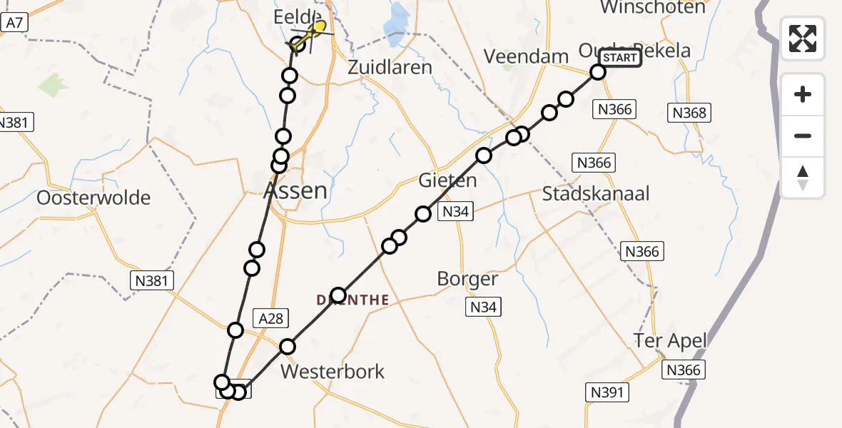 Routekaart van de vlucht: Lifeliner 4 naar Groningen Airport Eelde