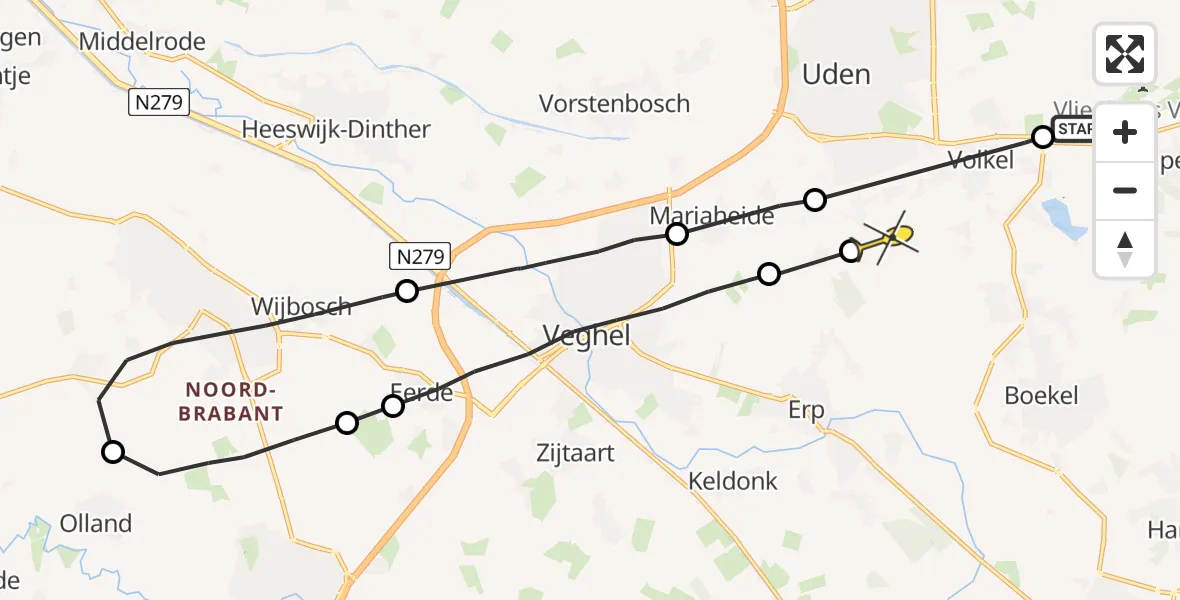 Routekaart van de vlucht: Lifeliner 3 naar Uden