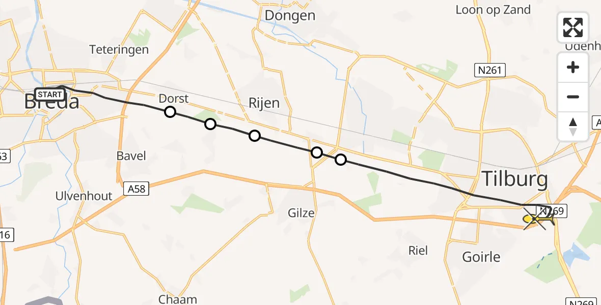 Routekaart van de vlucht: Lifeliner 2 naar Tilburg