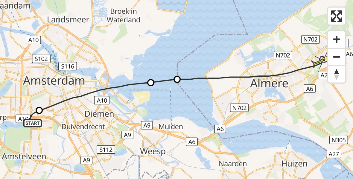 Routekaart van de vlucht: Lifeliner 1 naar Almere