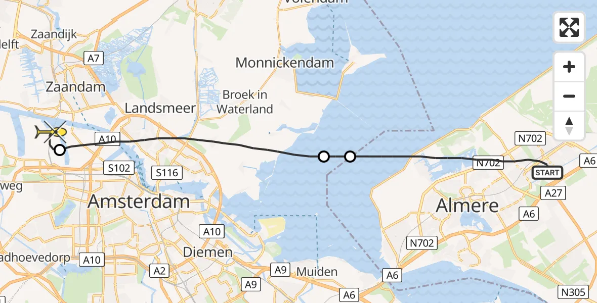 Routekaart van de vlucht: Lifeliner 1 naar Amsterdam Heliport