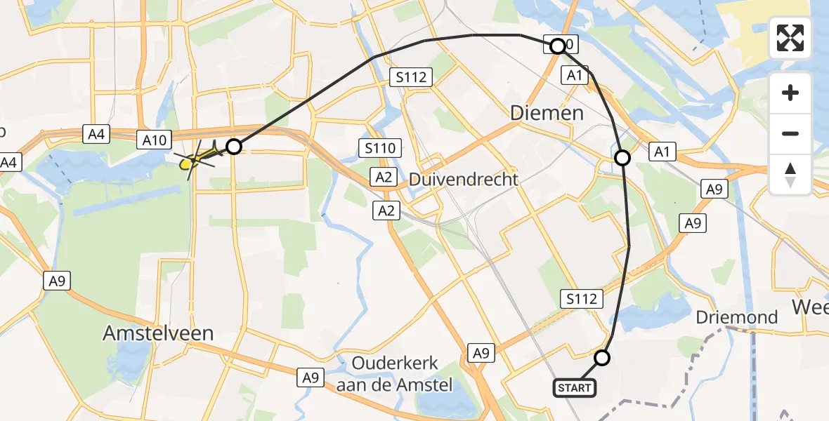 Routekaart van de vlucht: Lifeliner 1 naar VU Medisch Centrum Amsterdam