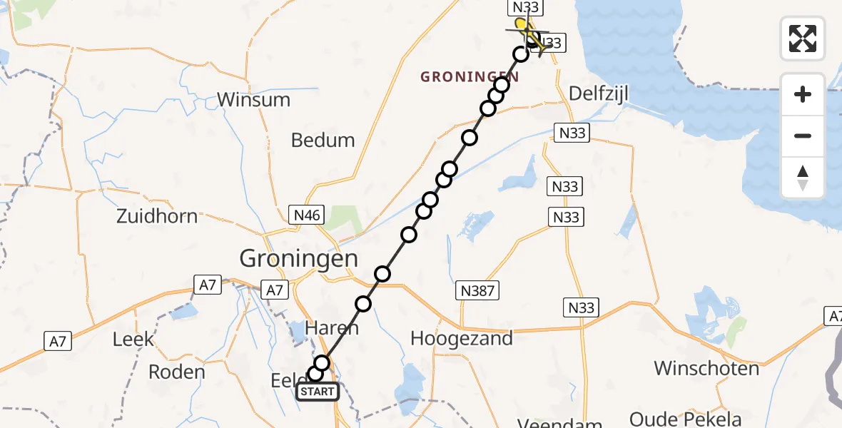 Routekaart van de vlucht: Lifeliner 4 naar Losdorp