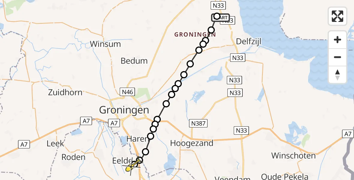 Routekaart van de vlucht: Lifeliner 4 naar Groningen Airport Eelde