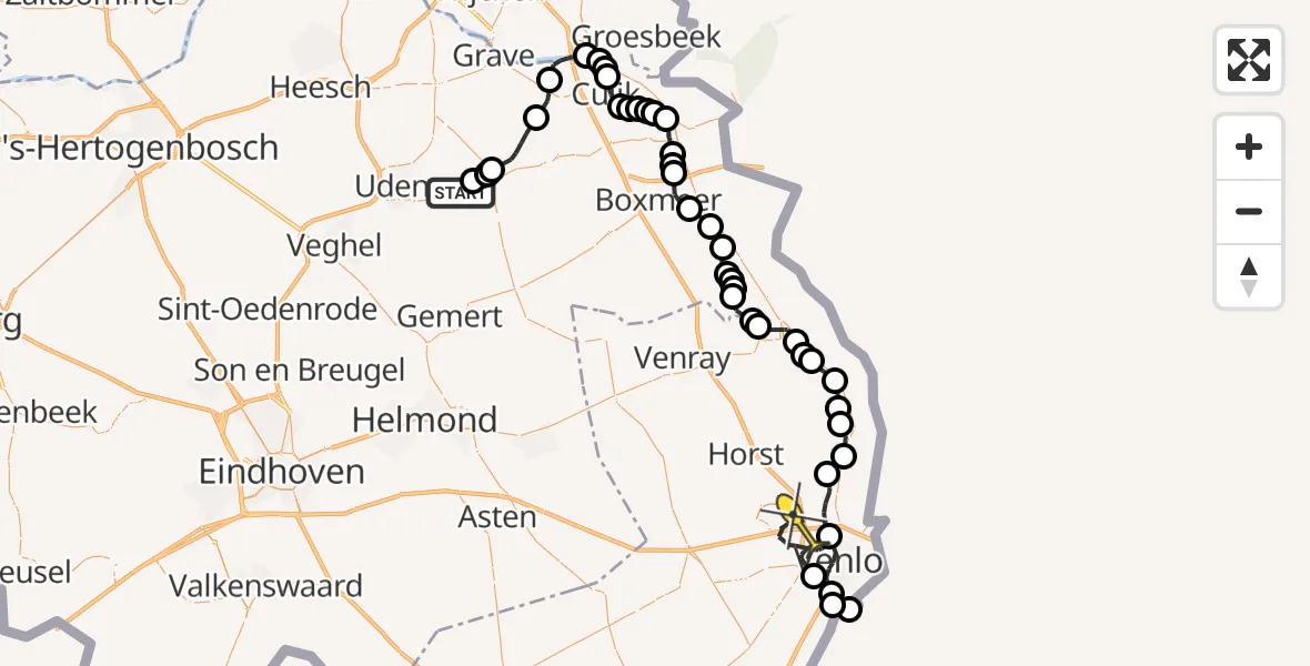 Routekaart van de vlucht: Politieheli naar Venlo