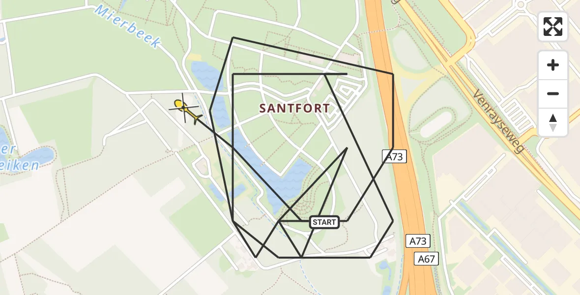 Routekaart van de vlucht: Politieheli naar Venlo