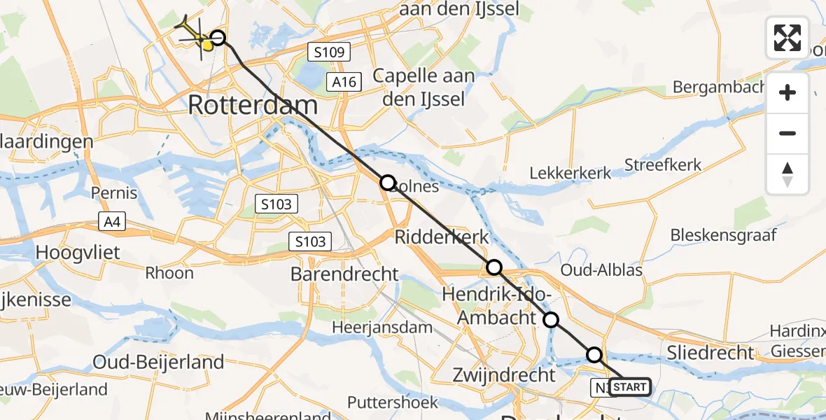 Routekaart van de vlucht: Lifeliner 2 naar Rotterdam The Hague Airport