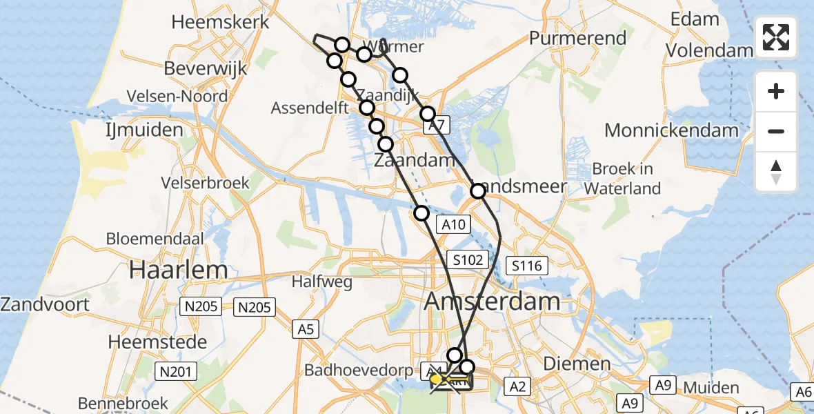 Routekaart van de vlucht: Lifeliner 1 naar VU Medisch Centrum Amsterdam