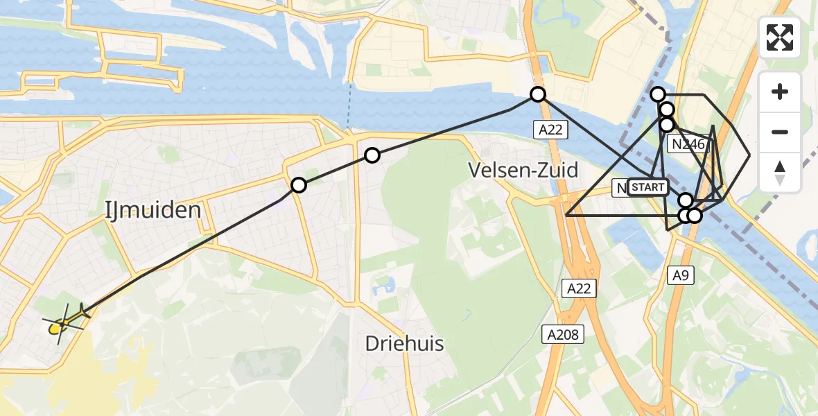 Routekaart van de vlucht: Politieheli naar IJmuiden