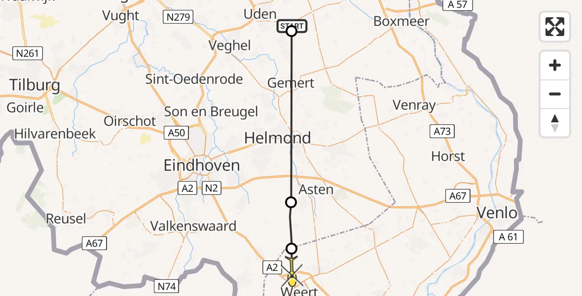 Routekaart van de vlucht: Lifeliner 3 naar Nederweert