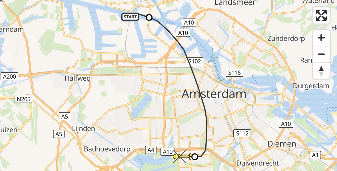 Routekaart van de vlucht: Lifeliner 1 naar VU Medisch Centrum Amsterdam
