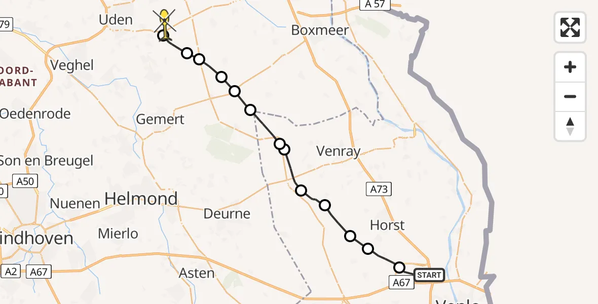 Routekaart van de vlucht: Politieheli naar Vliegbasis Volkel