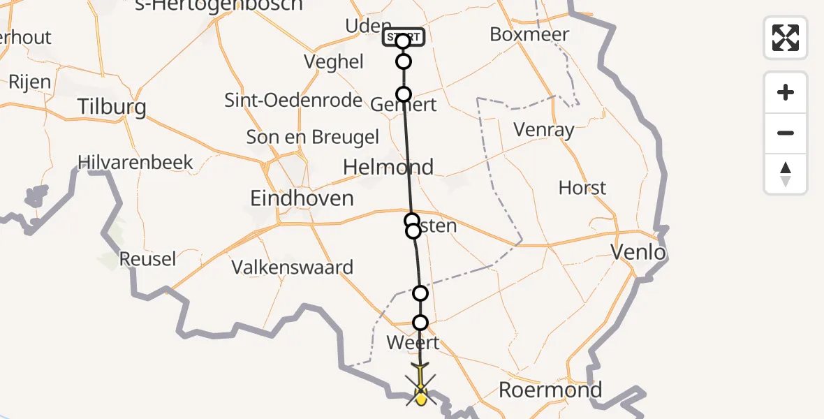 Routekaart van de vlucht: Lifeliner 3 naar Stramproy